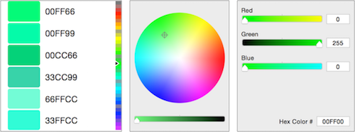 Screenshots of three color picker interfaces.