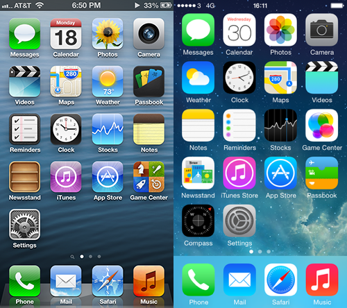 Screenshots of iOS 6 and iOS 7