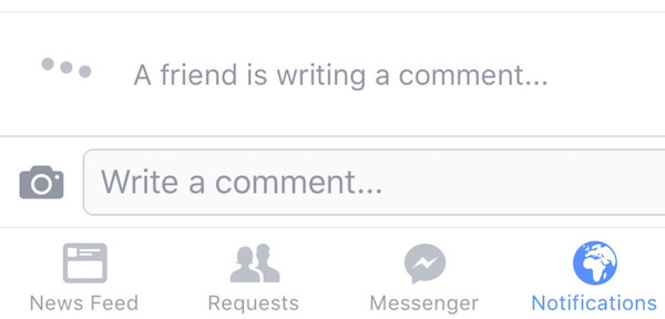Screenshot of a notification from Facbook that reads: A friend is writing a comment&hellip;