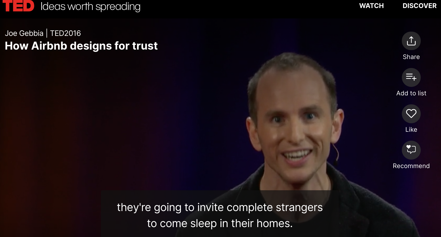 Airbnb talk at TED about design for trust,  2016