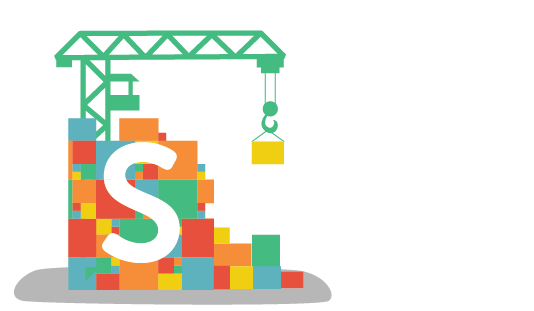 Simply Secure logo being built or unbuilt by a construction crane
