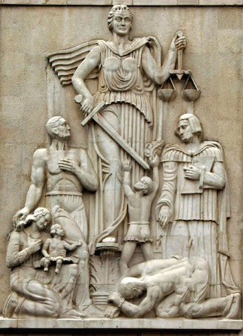Justitia, Tehran Courthouse.  Image CC BY-SA 3.0, Abolhassan Khan
Sadighi,
https://commons.wikimedia.org/wiki/File:Justice_Statue_Iran.jpg